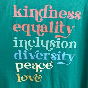 Kindness t-shirt shirt equality inclusion diversity peace love top green xl kind